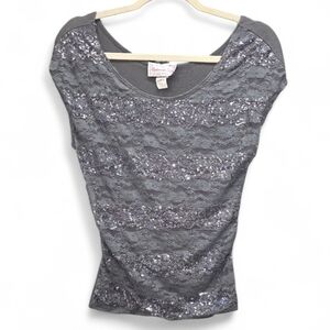 Panhandle Slim Large Gray Sequin Lace Western Top Cowgirl Glam Boho Country Chic